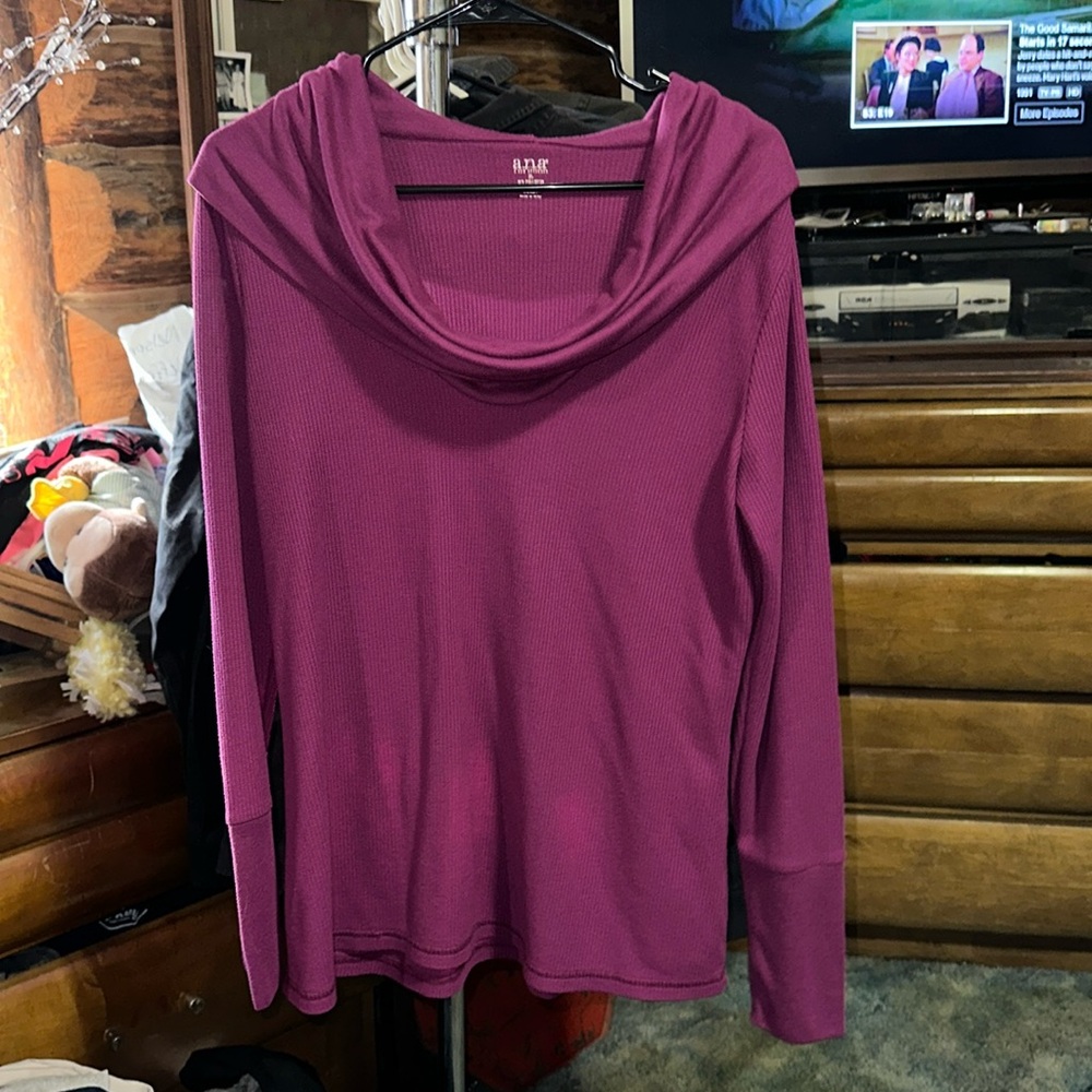 A.N.A. A NEW APPROACH PURPLE WAFFLE KNIT COWL NECK LONG SLEEVE WOMENS XL